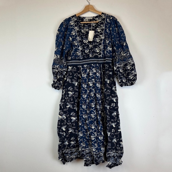 Ulla Johnson Dresses & Skirts - NEW Ulla Johnson Iona Cotton Tiered Indigo Floral Flower Patchwork Dress 10